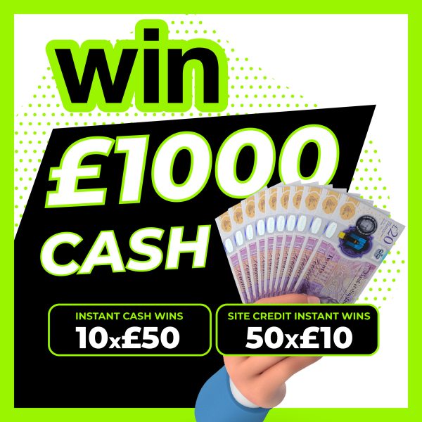 Grand in Your Hand - £1000 Cash End Prize + 10 x £50 Cash & Site Credit Instant Wins